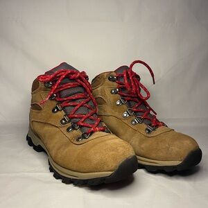 BearPaw Tan Lace Up Boots with Red Accents